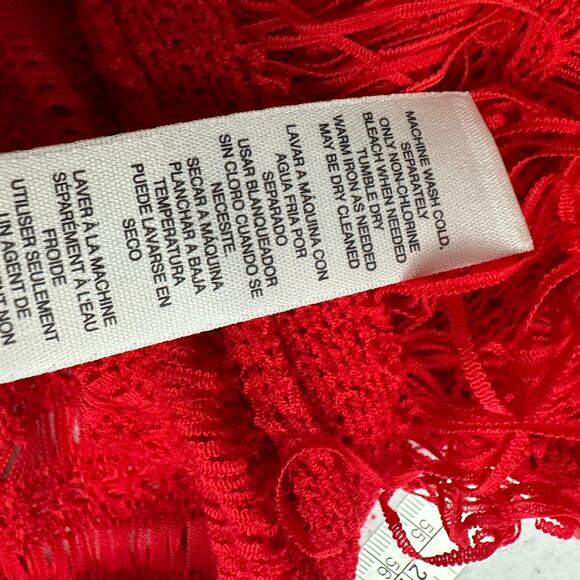 Chicos Womens Pullover Open Knit Sweater Size 3 US XL Red Fringe Beachy - Picture 5 of 6